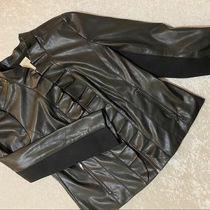 Chico’s black faux Leather Ruffle Jacket